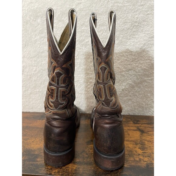 Tony Lama Western Mens Boots 7.5 B Embroidery Cross Inlay Leather Cowboy Rodeo